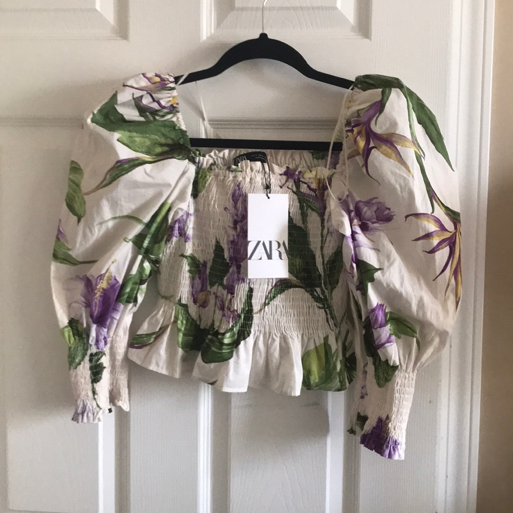 Zara Floral Crop Top - White and Purple